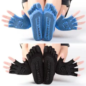 1 Set Yoga Socks Gloves Women Non-slip Five Finger Toe Socks Pilates Massage Athletic Sport Socks Gloves Set