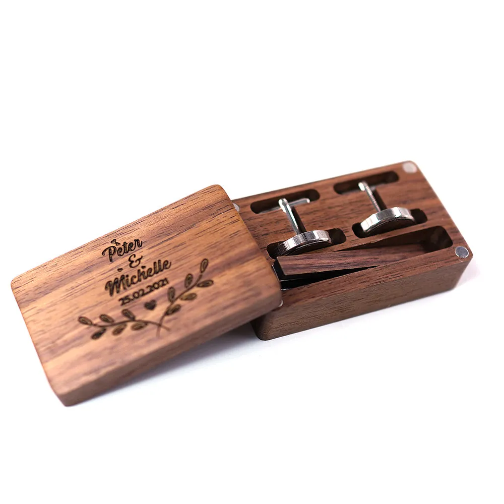 Customised Wood Cufflinks & Tie Bar Set (Small Box)