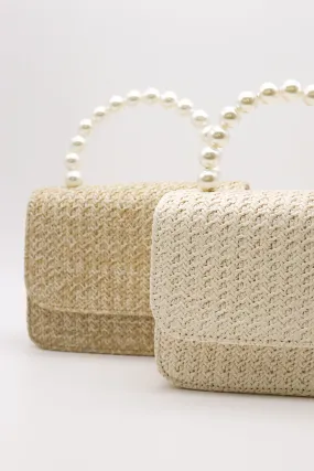 Faux Pearl Handle Straw Bag