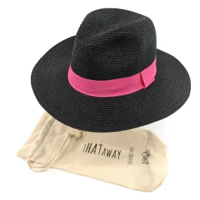 Folding Travel Panama Sun Hat - Black & Pink