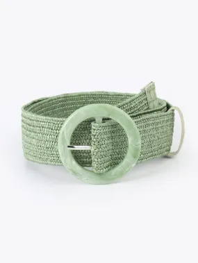 Round Buckle Boho Straw Belt in Green