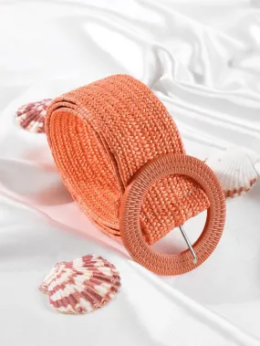 Round Buckle Straw Belt